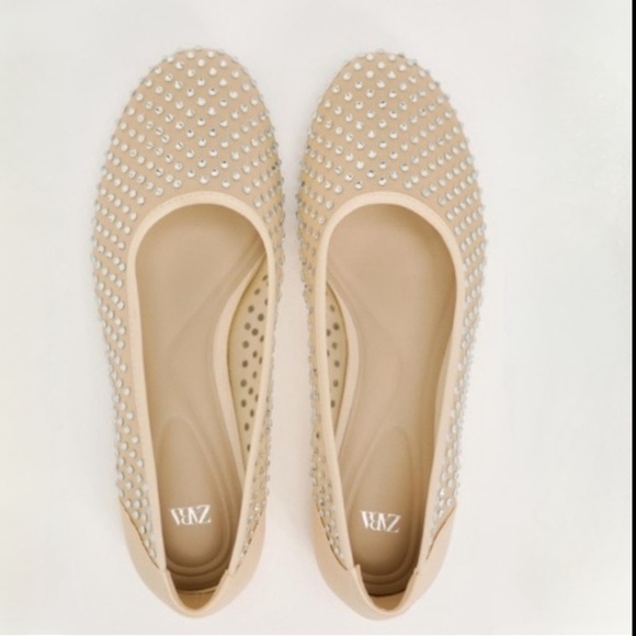 Zara Mesh Sheer Rhinestone Round Ballet Flats - Picture 2 of 8